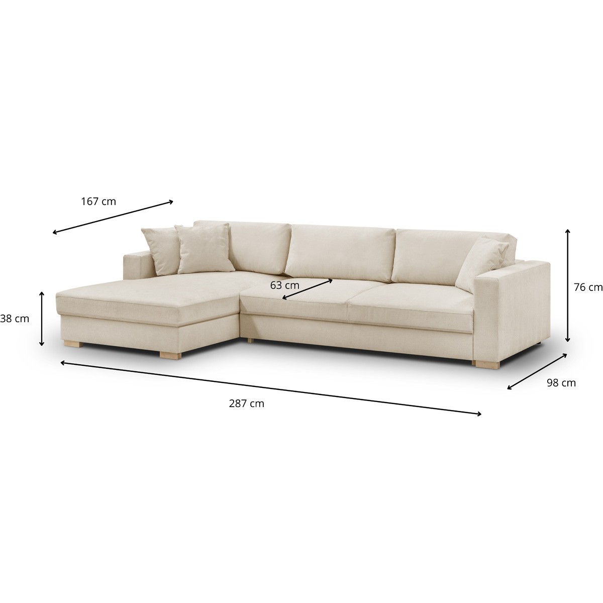 Canapé d'angle à gauche convertible 5 places en tissu chenille - ROBIN beige, HOMIFAB