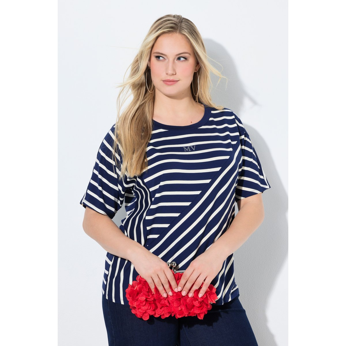 T-shirt oversize, jeu de rayures marine, ULLA POPKEN