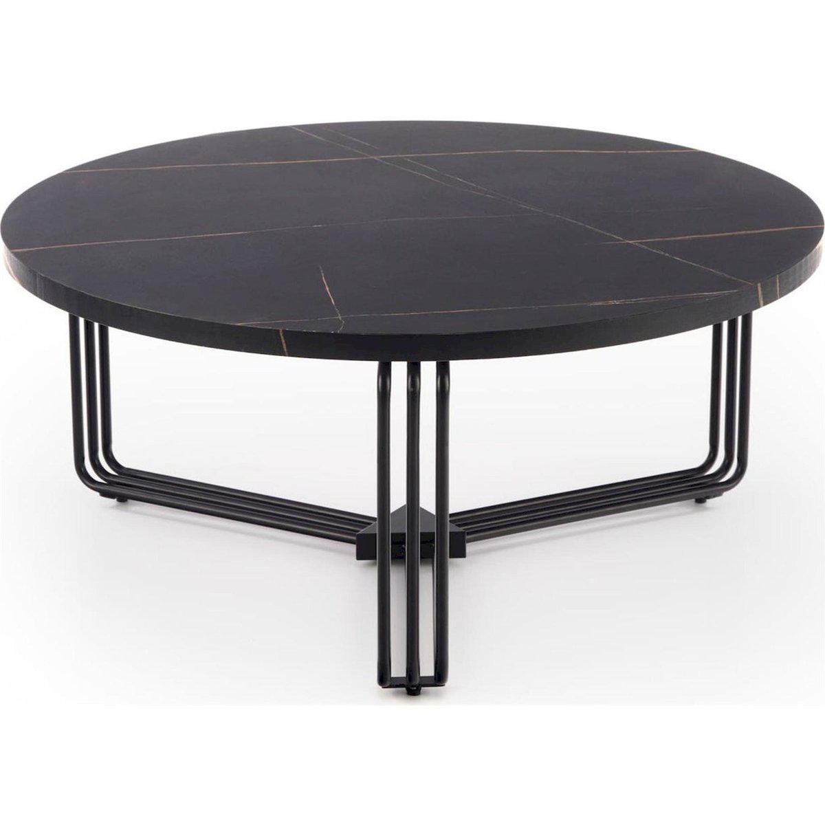 Table basse ronde en métal collection DENSURE noir effet marbre, RECOLLECTION
