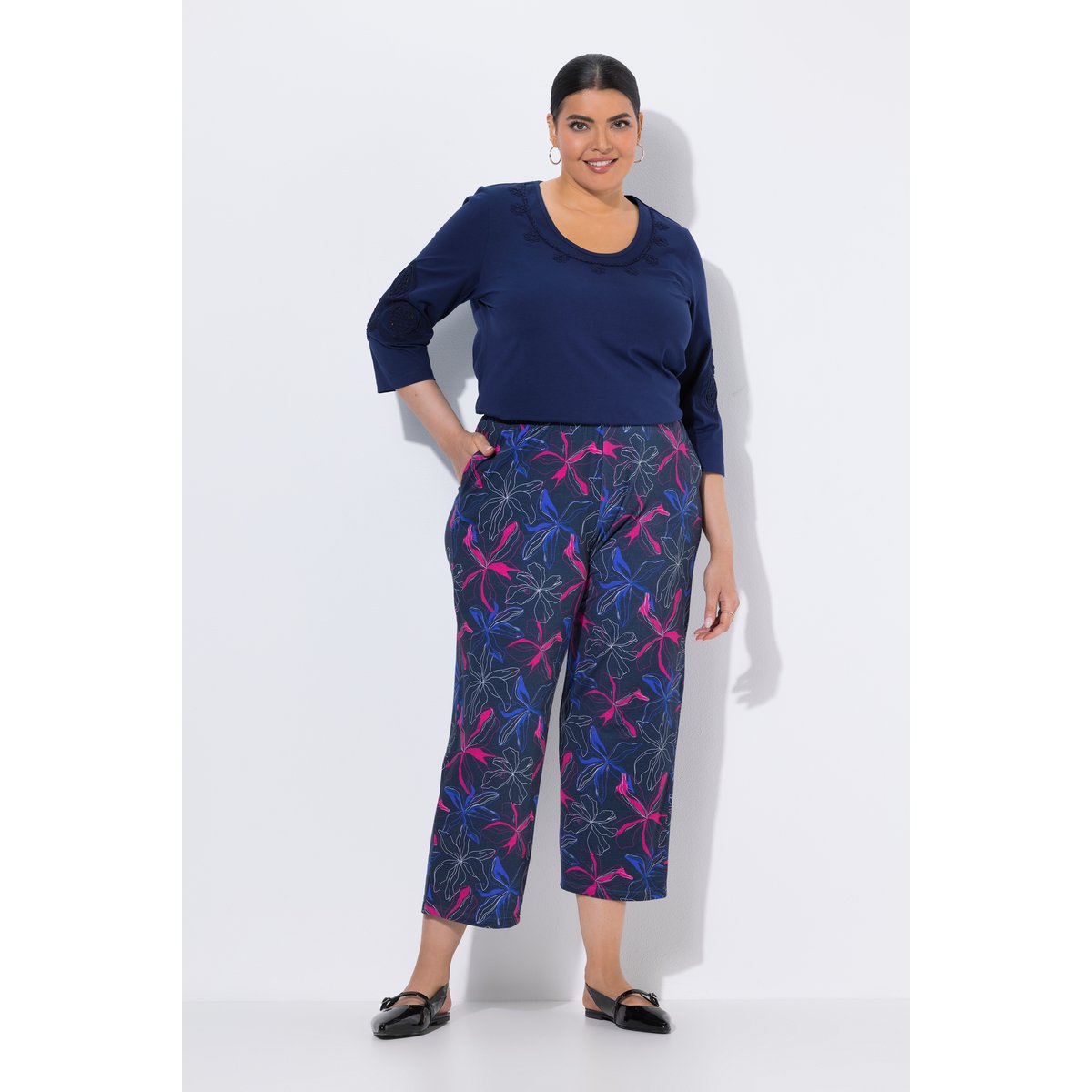 Pantalon 7/8 en jersey imprimé marine, ULLA POPKEN