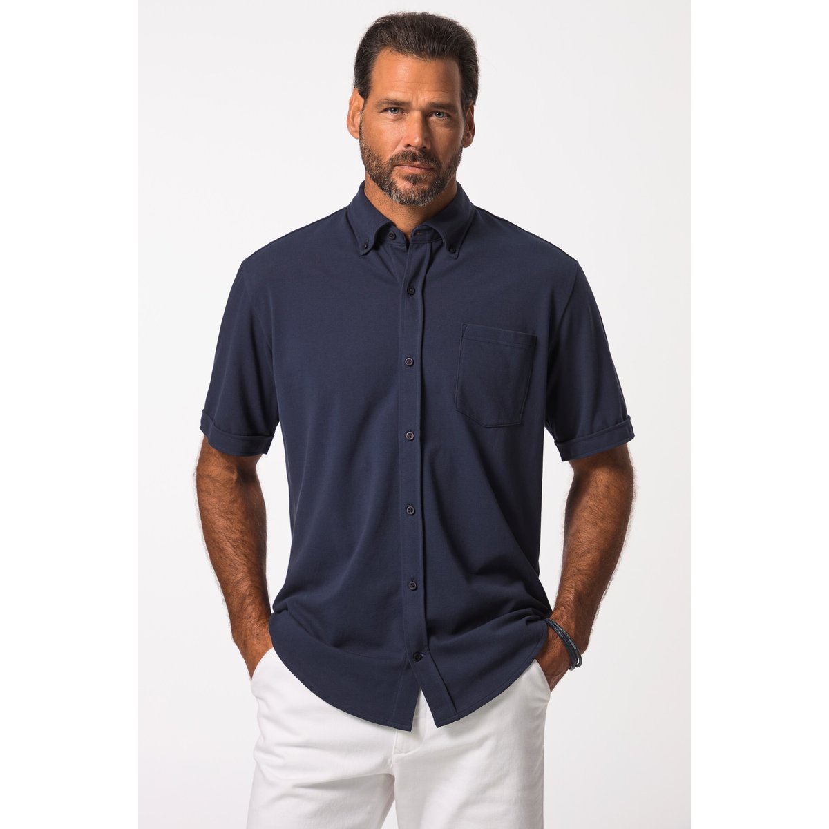 Chemise en maille piquée coupe Modern bleu nuit, JP1880