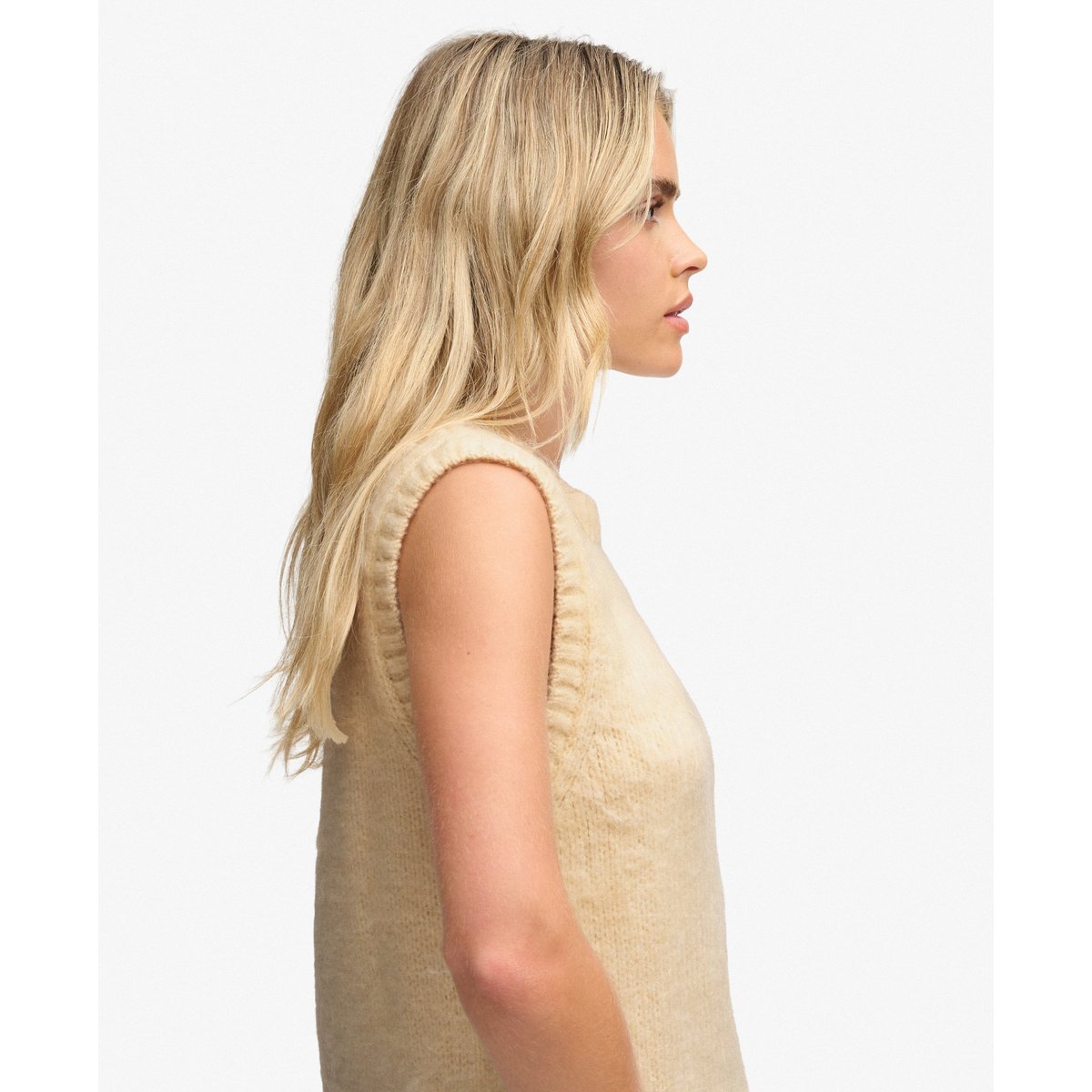 Débardeur en Maille Brossée Col Rond crème brûlée, SUPERDRY