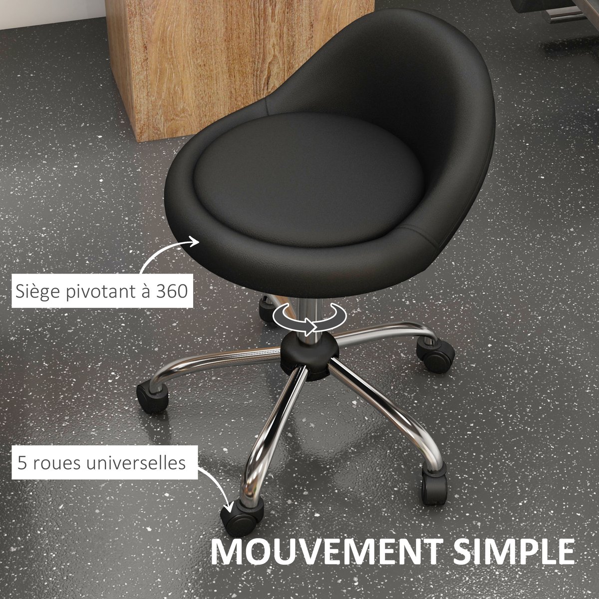Tabouret de salon Revêtement synthétique noir, HOMCOM