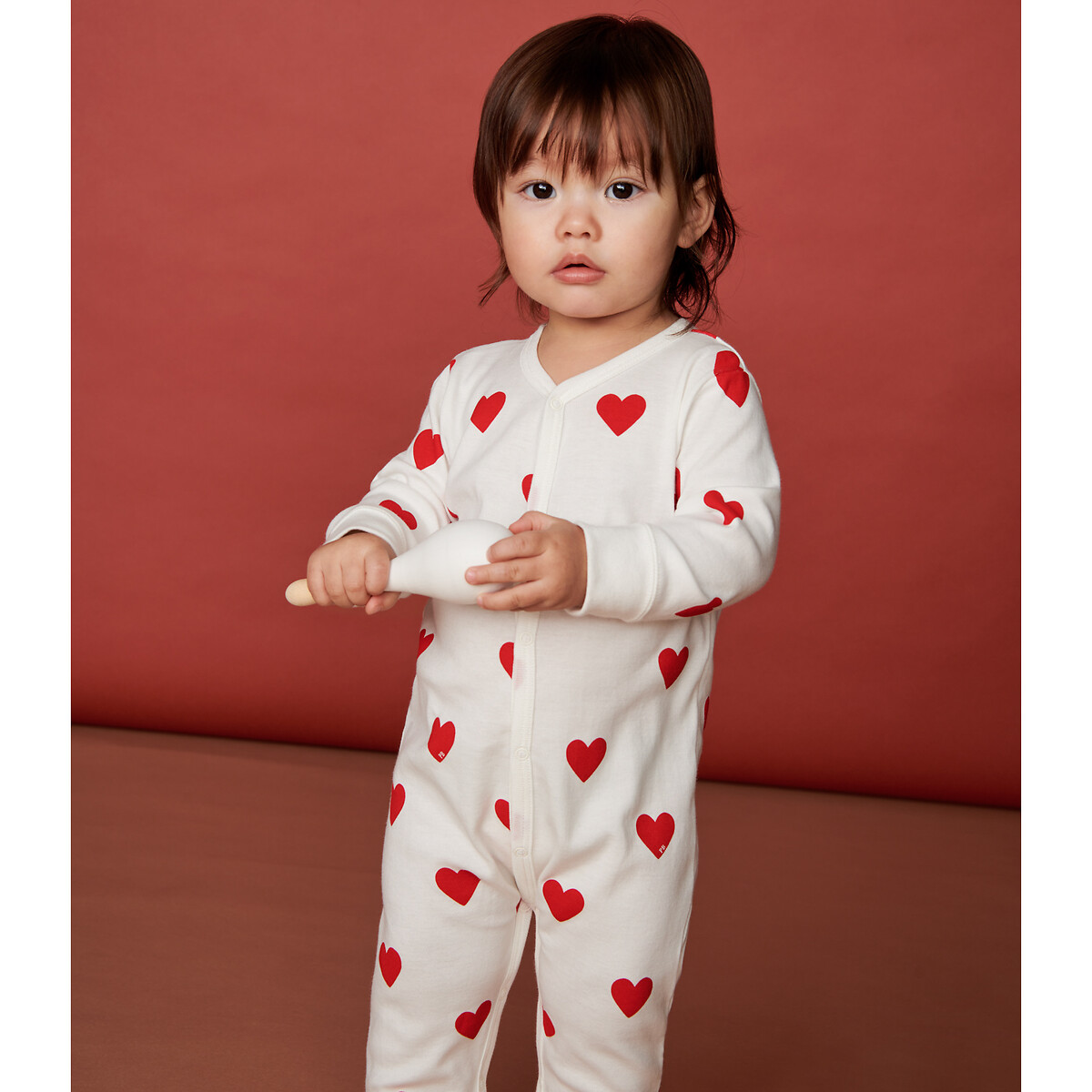 Pyjama 1 pièce sans pieds imprimé coeur, PETIT BATEAU