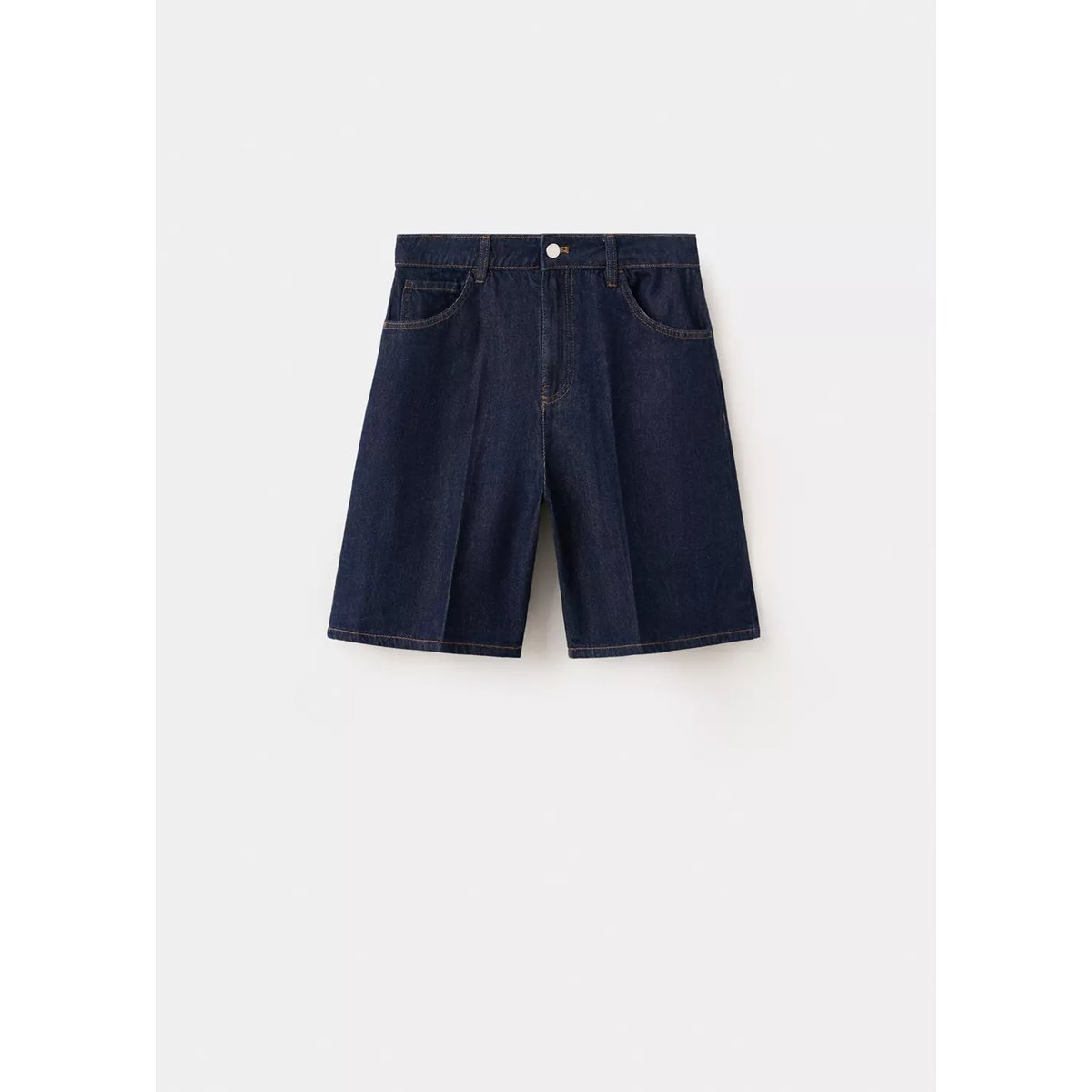 Bermuda en jean droit taille haute bleu, MANGO