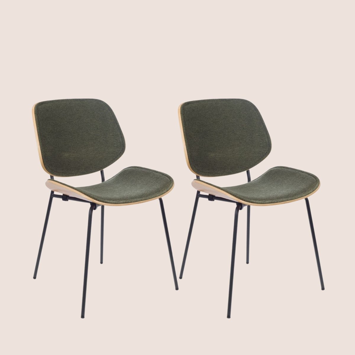 Chaises rétro en chêne et tissu (lot de 2) - ELLEA vert, HELLIN, DEPUIS 1862