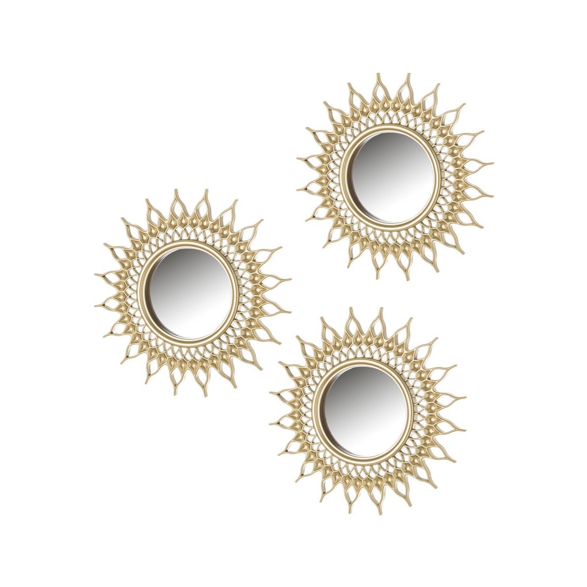 Set de 3 miroirs ronds soleils dorés doré, WADIGA