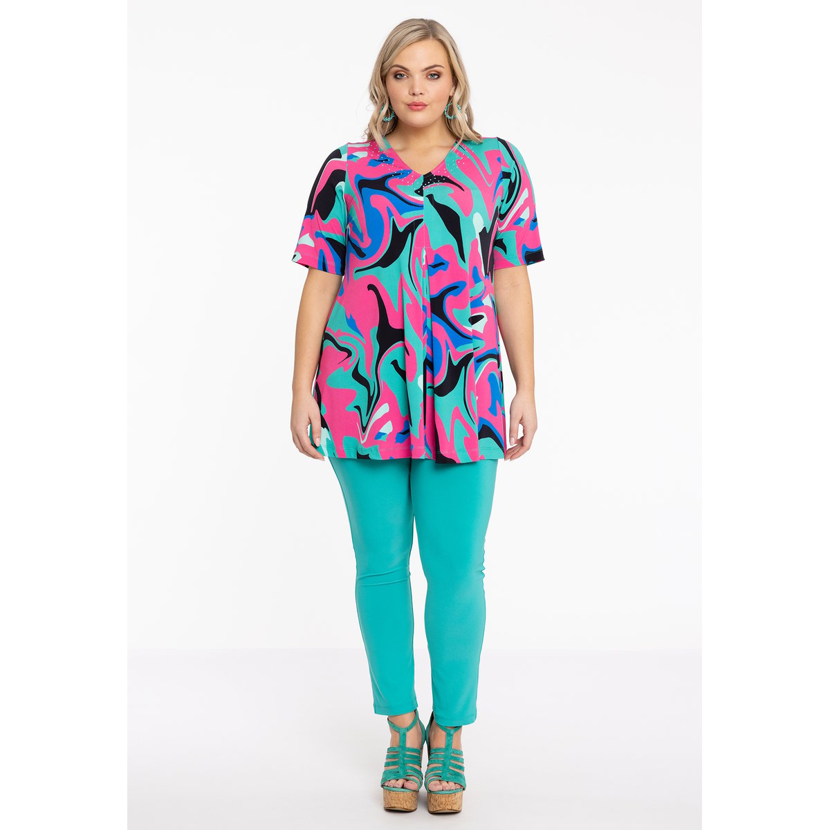 Tunique imprimée turquoise, YOEK