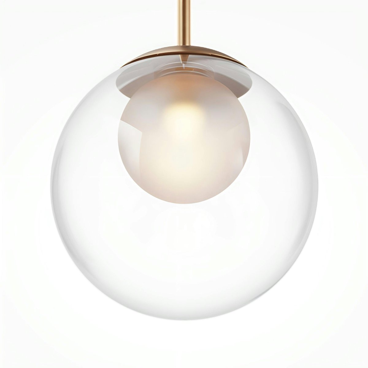 Suspension globe en verre & tige or, 20 cm DELTONA transparent, PIER IMPORT