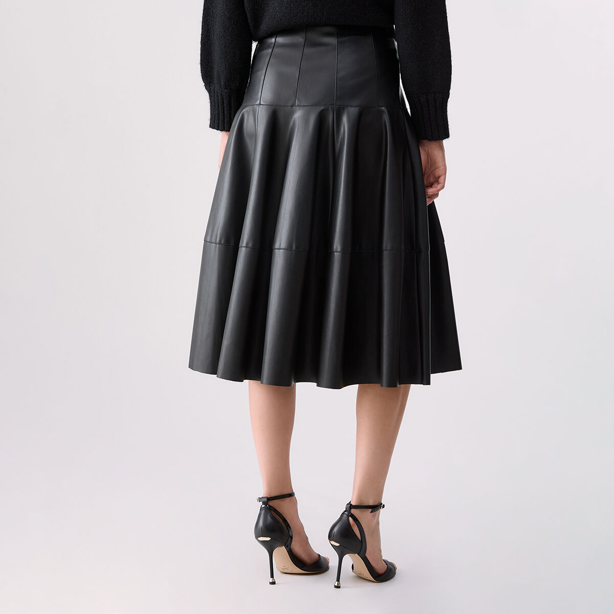 Jupe midi en tissu enduit noir, LIU JO