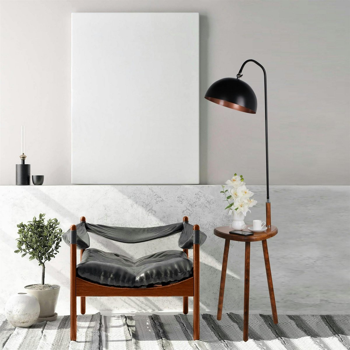 Lampadaire de lecture noir avec table intégrée KILIS noir, PIER IMPORT