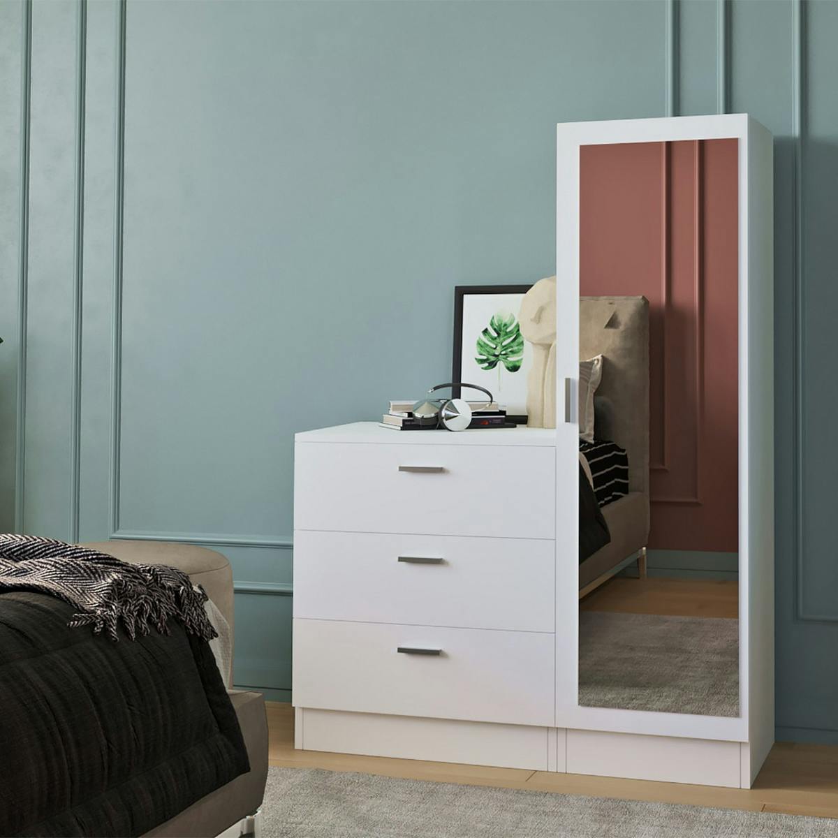 Commode 3 tiroirs avec penderie MARFA blanc, PIER IMPORT