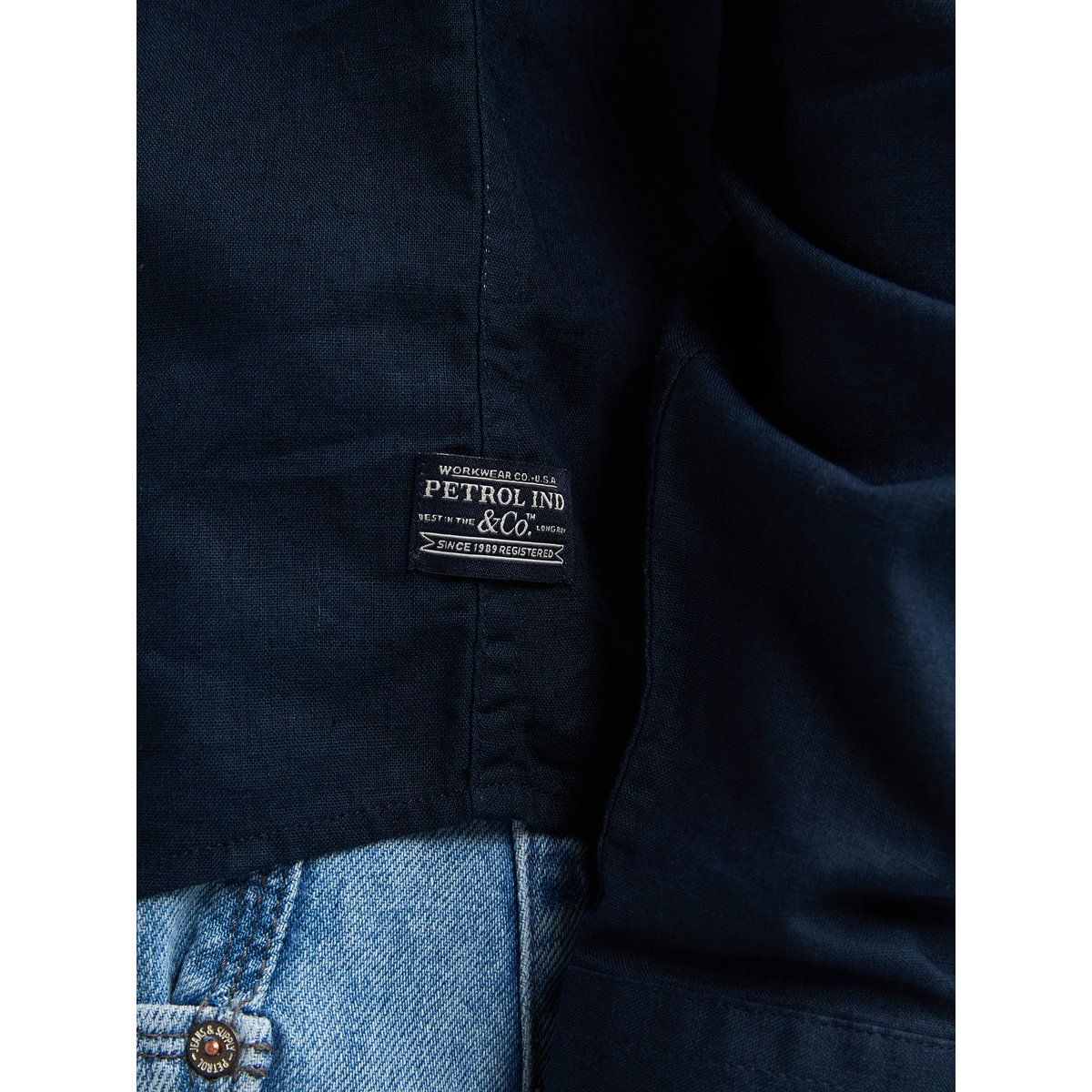 Chemise en mélange de lin uni canyonero bleu navy blue, PETROL INDUSTRIES
