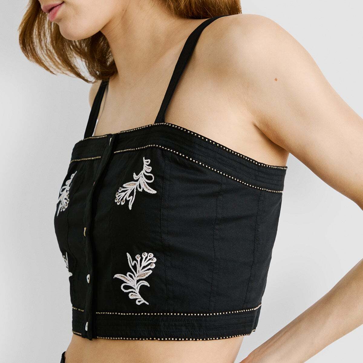 Top À Détails Brodés En Popeline noir, PEPE JEANS