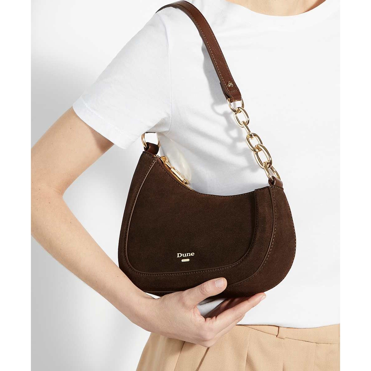 Sac à bandoulière à chaîne - DIRECTION dark brown-suede, DUNE LONDON