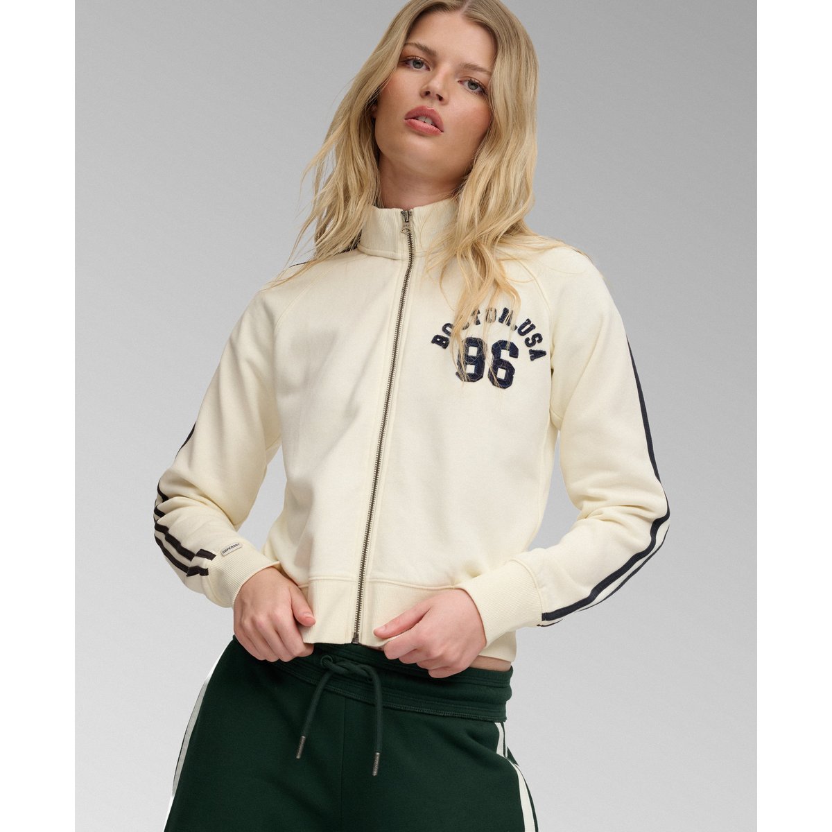 Veste de Survêtement Athletic Applique blanc cassé os du désert, SUPERDRY