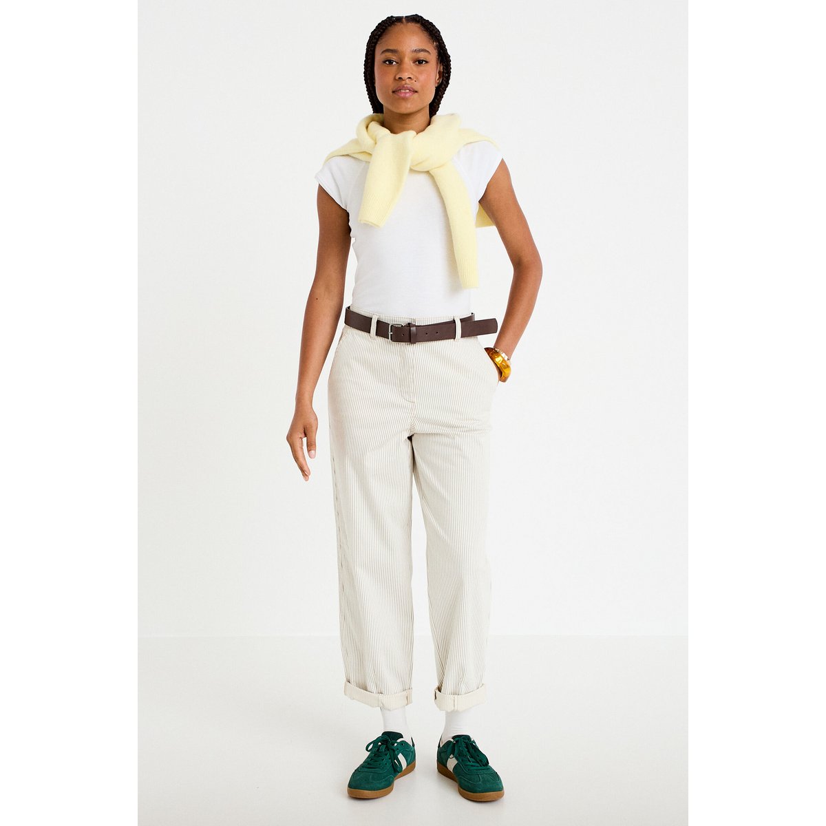 Pantalon chino 7/8ème taille élastiquée blanc, CACHE CACHE