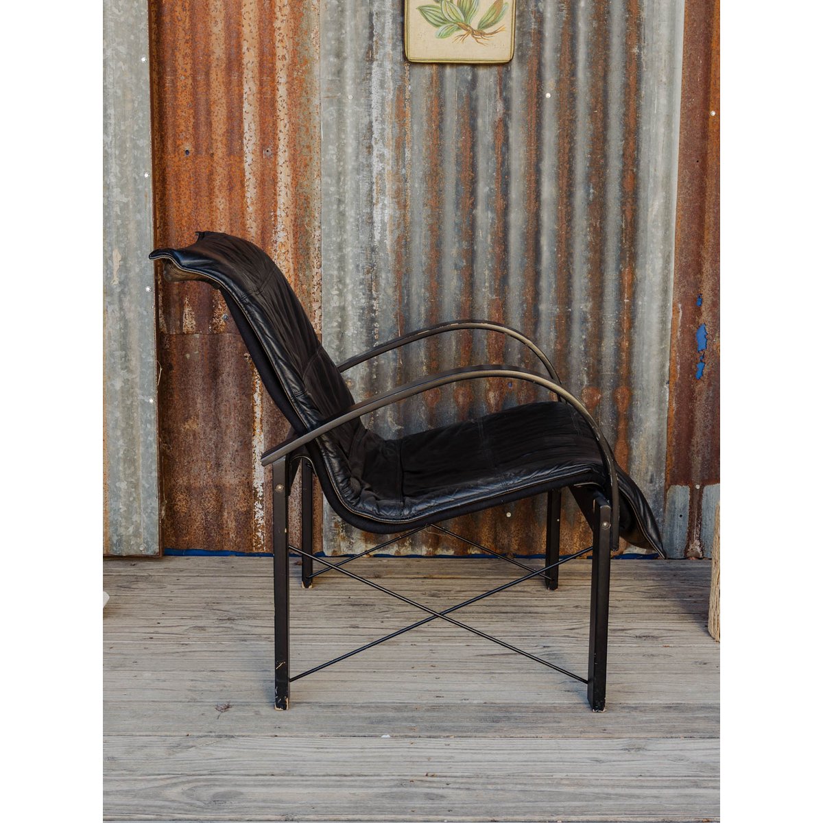 Fauteuil en bois et cuir noir Jakob N°1426 - Bon état noir, DEBONGOUT
