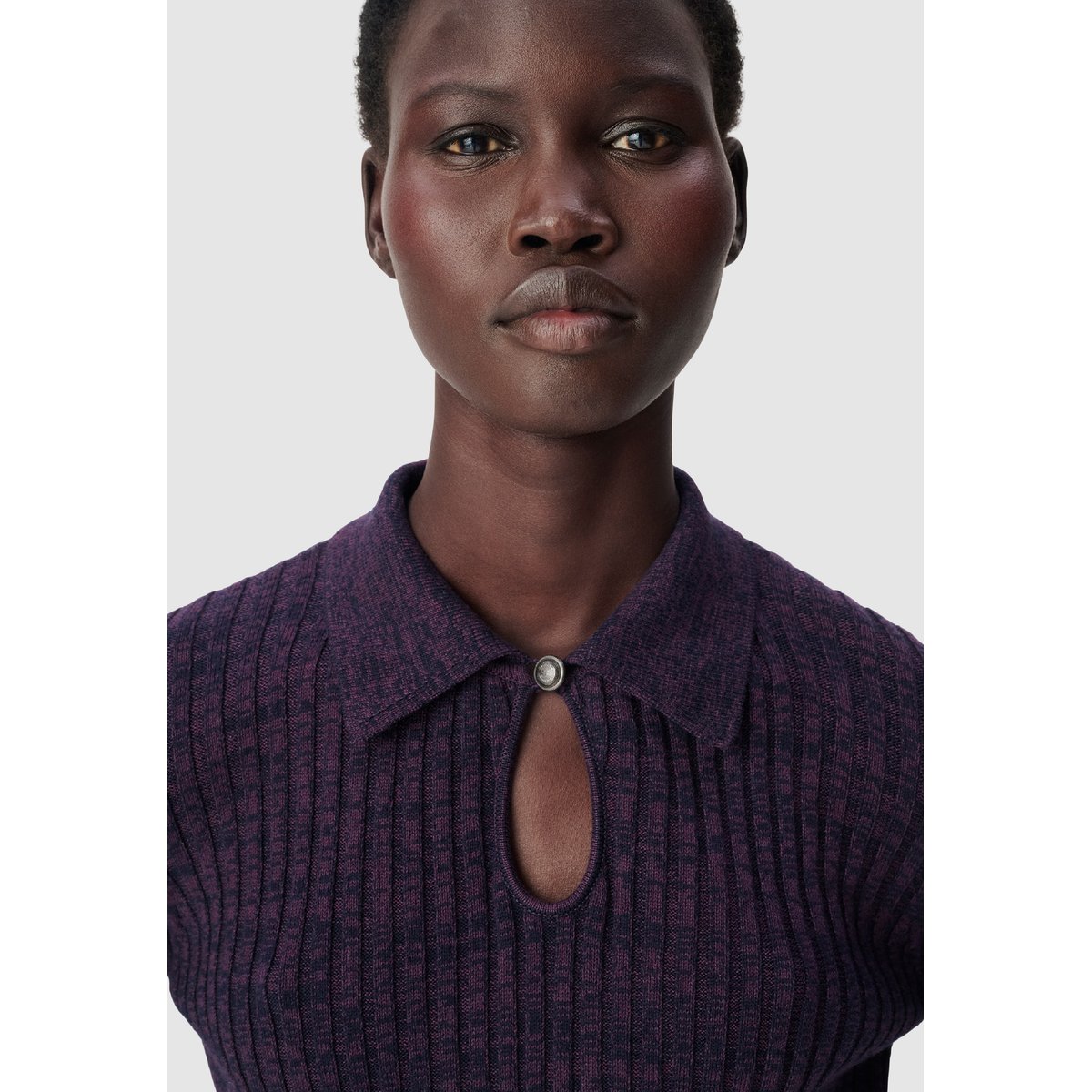 Pull tricot mouliné goutte devant violet foncé, IKKS