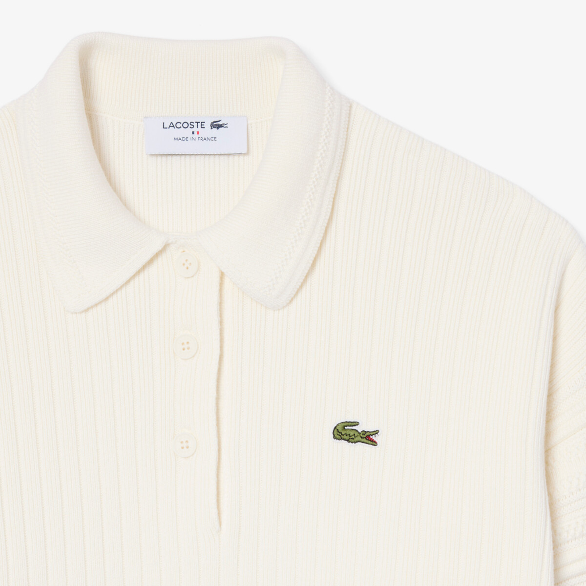 Pull col polo fabriqué en France ecru, LACOSTE