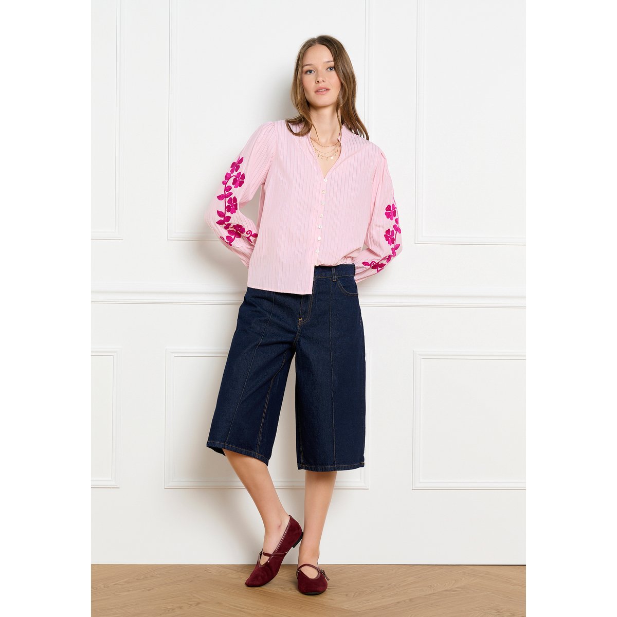 Chemise brodée rose clair, LOLALIZA