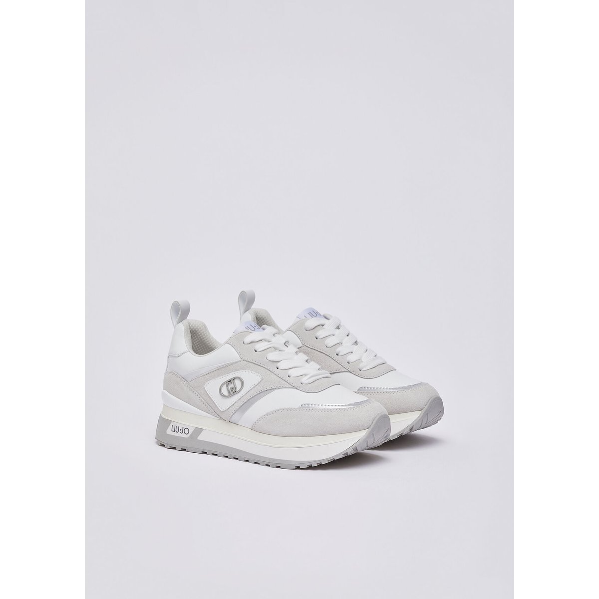 Baskets à plateforme en suède et cuir blanc, LIU JO