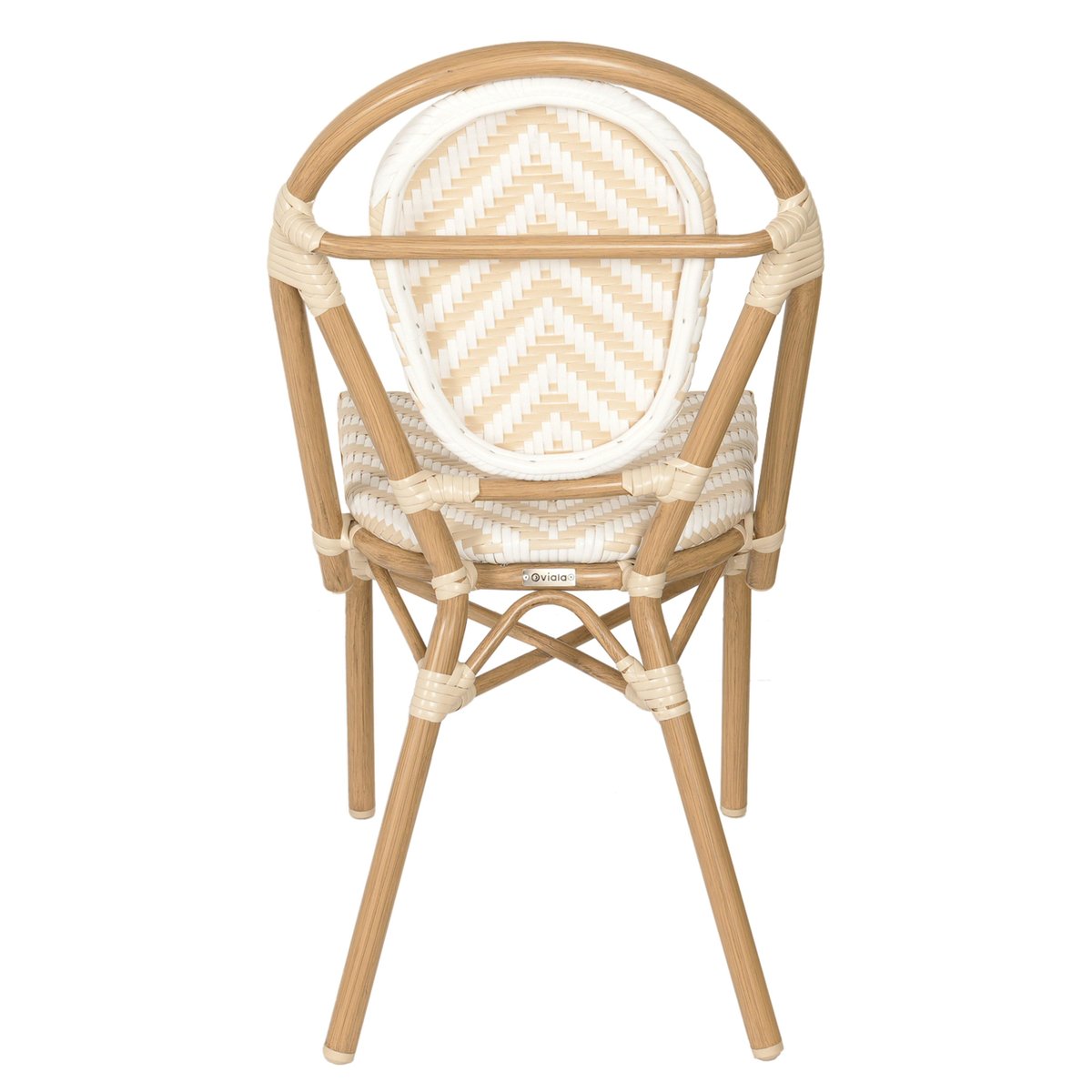 Chaise de terrasse style bistrot parisien en aluminium et rotin synthétique, ALMA beige, OVIALA