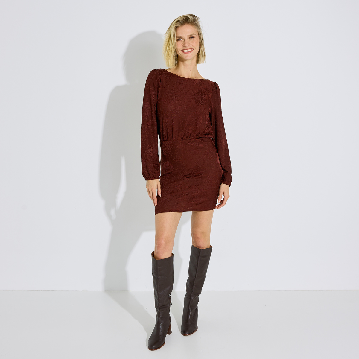 Robe courte dos nu jacquard orange bordeaux, GRAIN DE MALICE