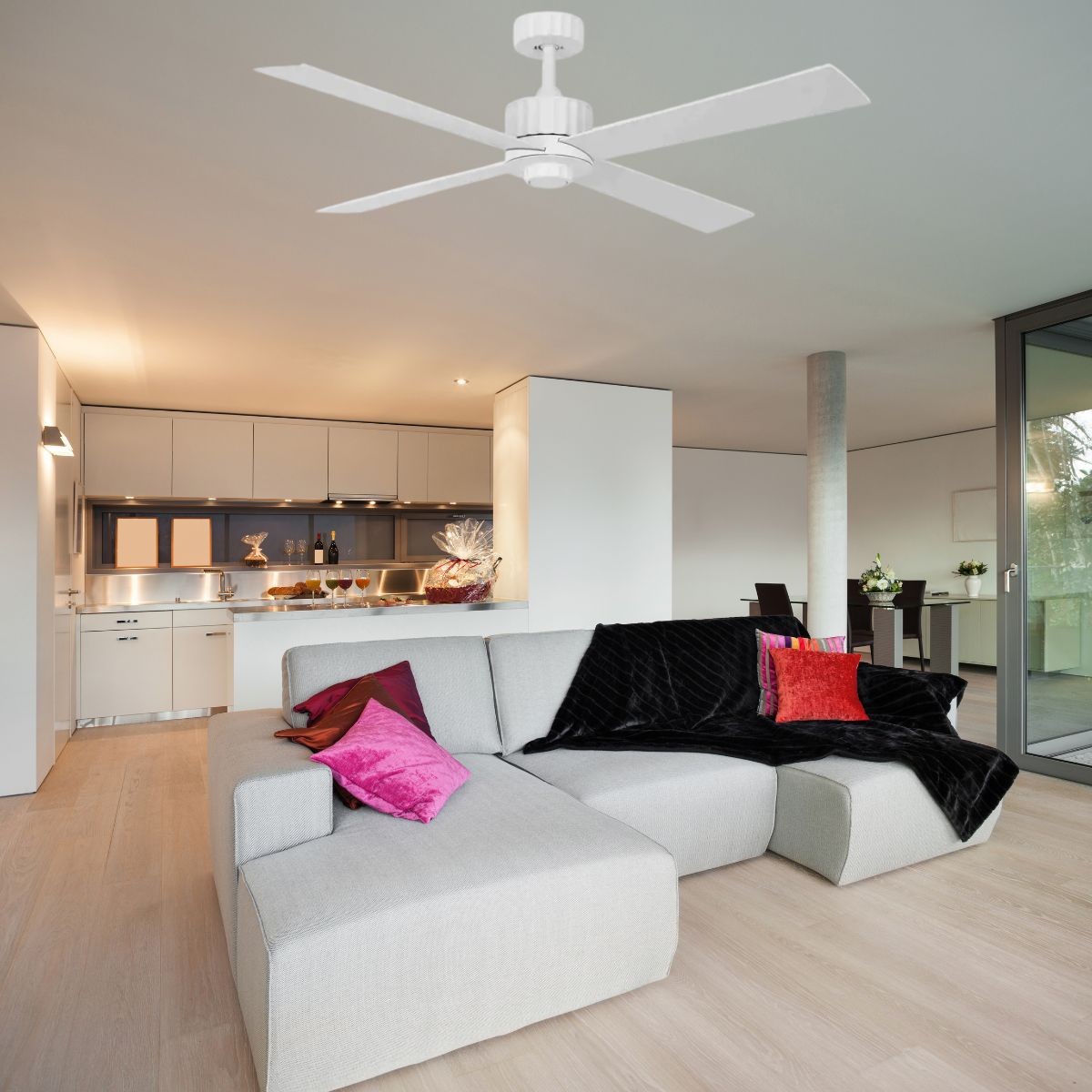 Ventilateur plafond NEWPORT blanc - bois chêne, BOUTICA-DESIGN