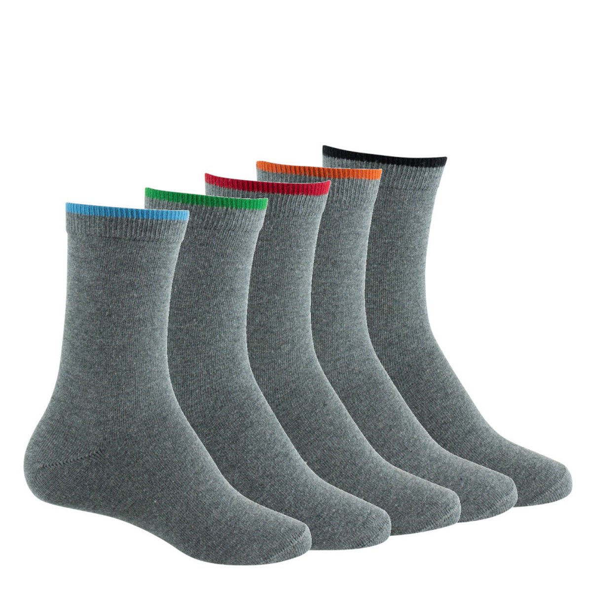 Lot de 5 paires de mi-chaussettes en coton et liseré coloré gris, KINDY