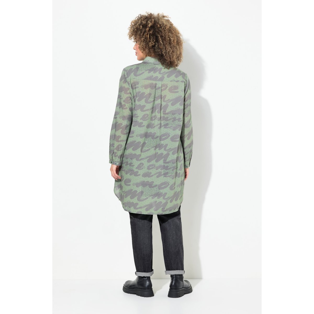 Chemisier long motif abstrait vert sauge, ULLA POPKEN
