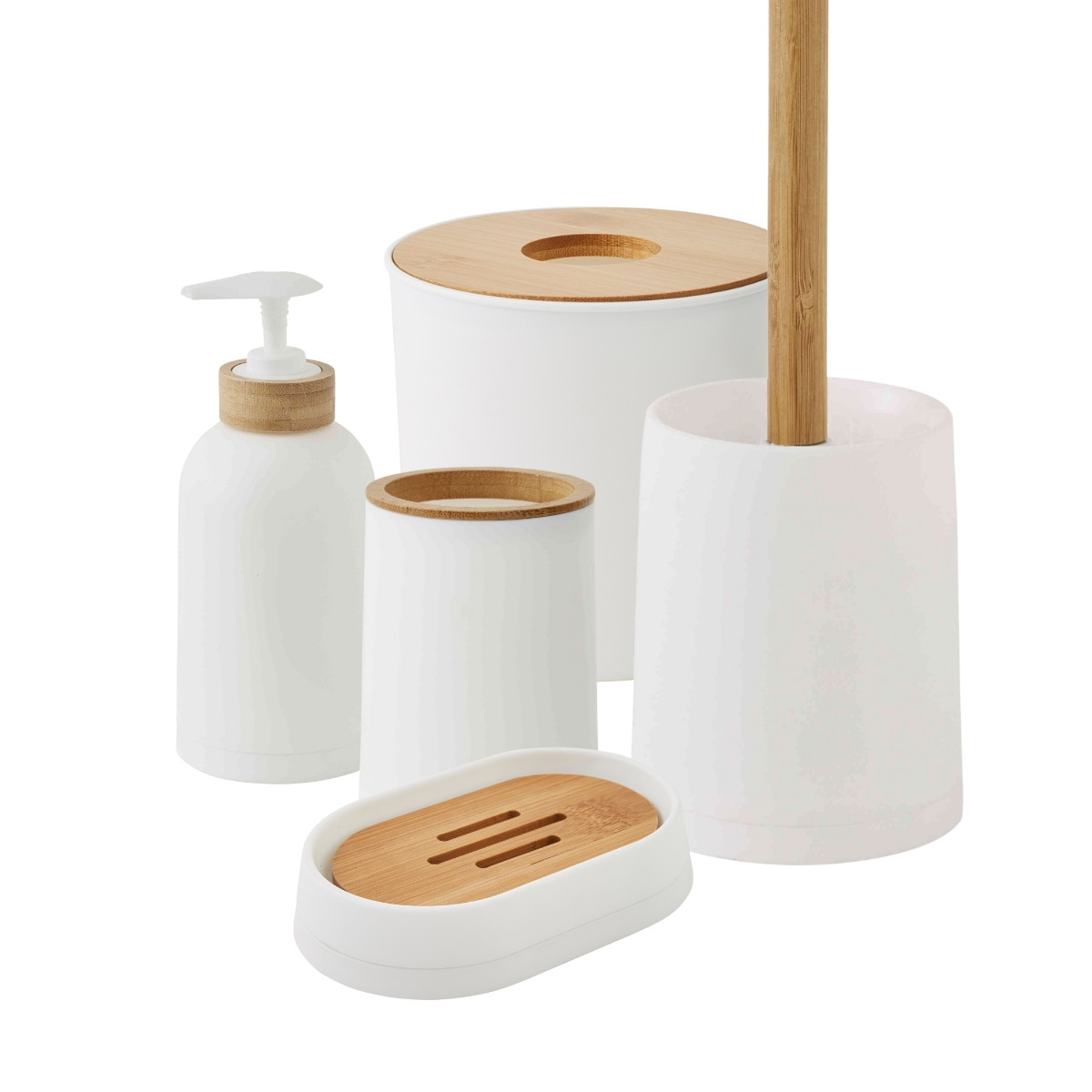 Set de salle de bain uni 5 pièces en bambou PRIMA blanc, GUY LEVASSEUR