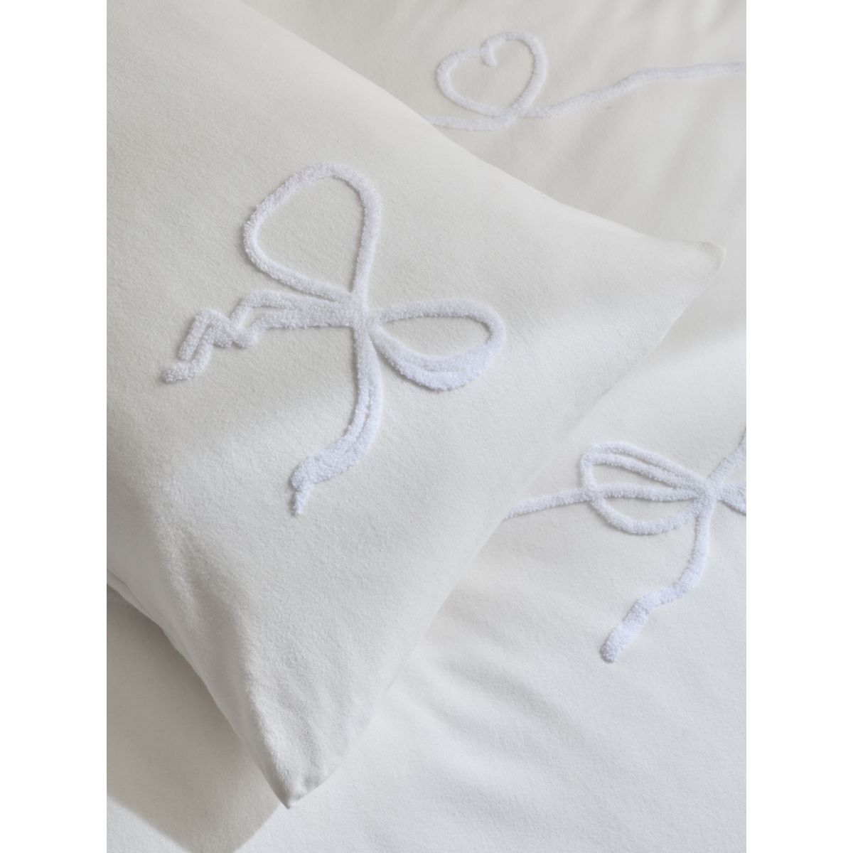 Parure housse et taie en coton brossé tufté blanc, NEXT