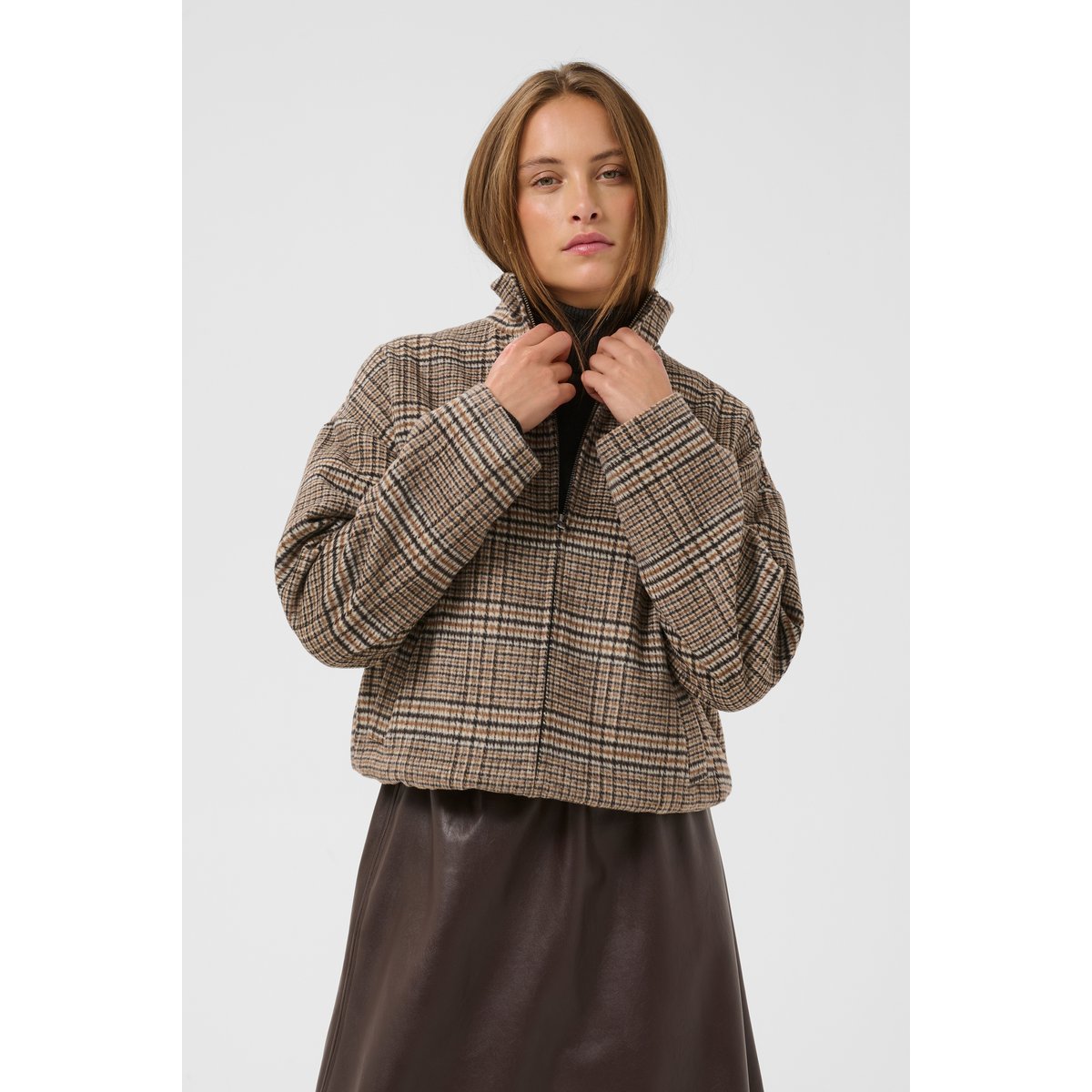 Manteau marron toffee check, CULTURE