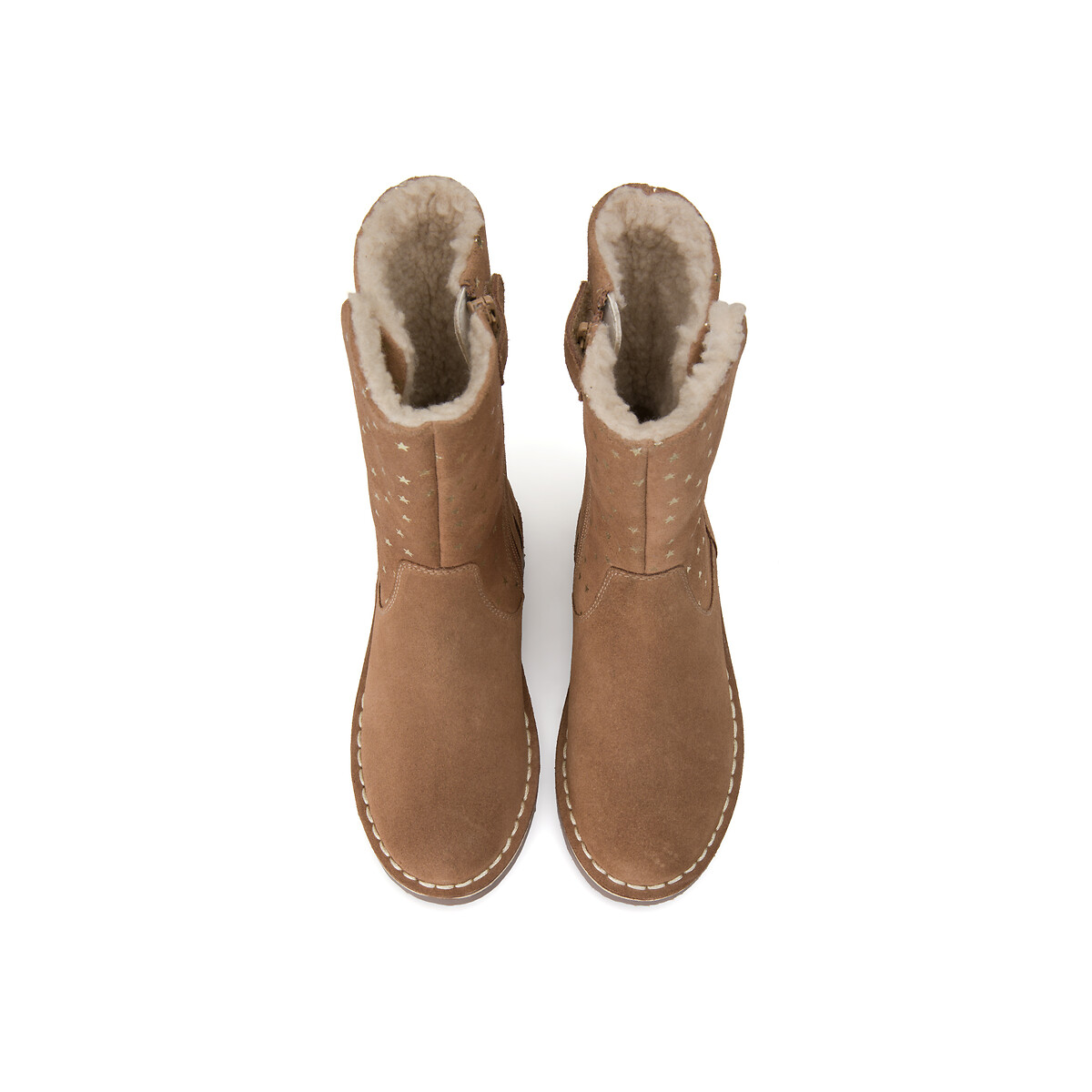 Kids Suede Calf Boots in Star Print with Zip Fastening camel, LA REDOUTE COLLECTIONS