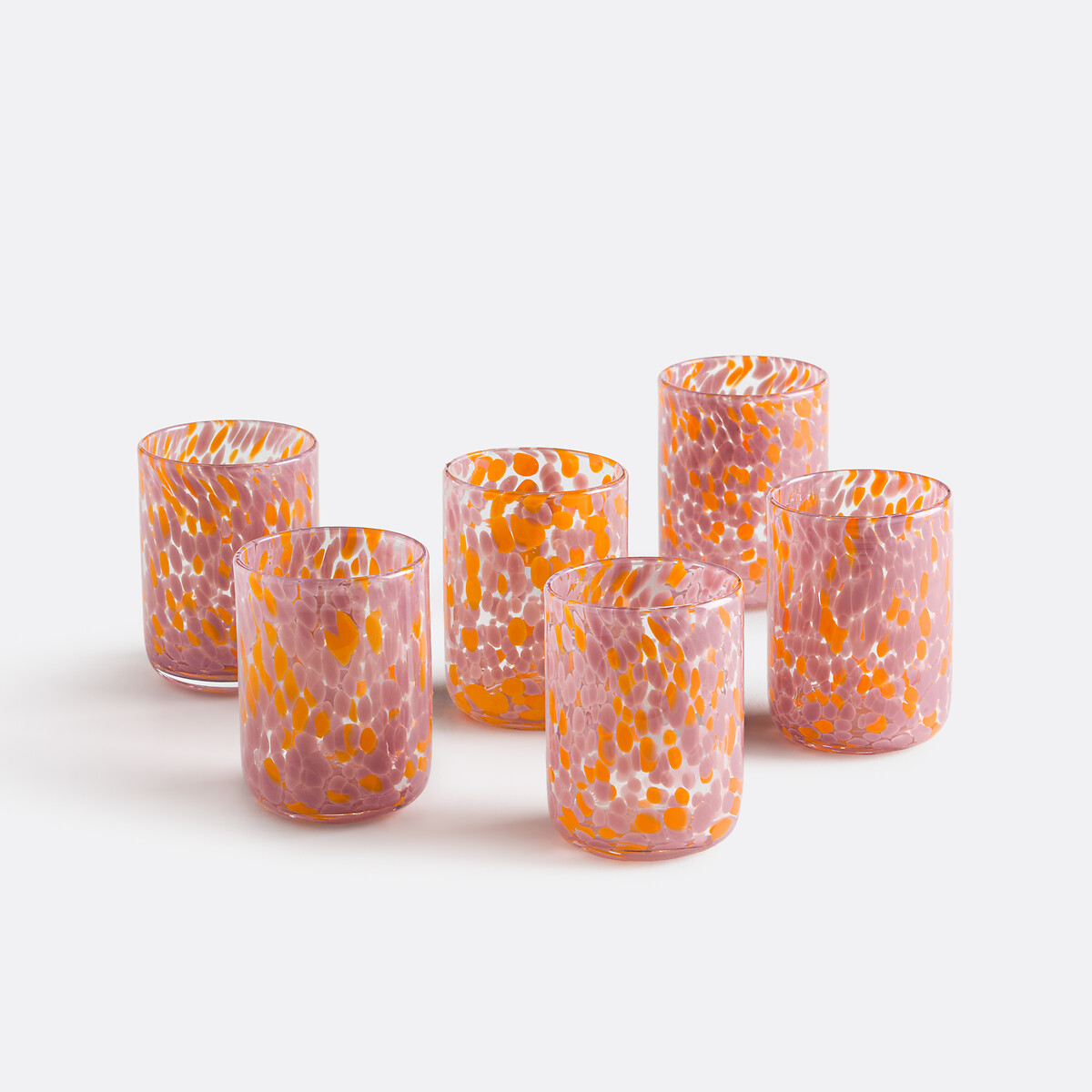 Lot de 6 verres à eau en verre moucheté, DOTIO rose/orange, LA REDOUTE INTERIEURS