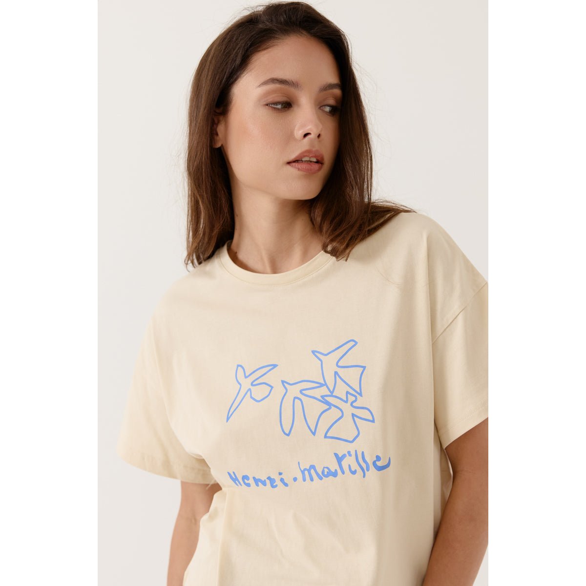 T-shirt col rond imprimé graphique CLARISSEA l-beige, ARTLOVE