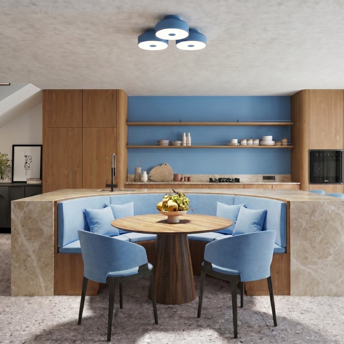 Plafonnier Acier Bleu E27 4 OMIQ bleu, EDEN