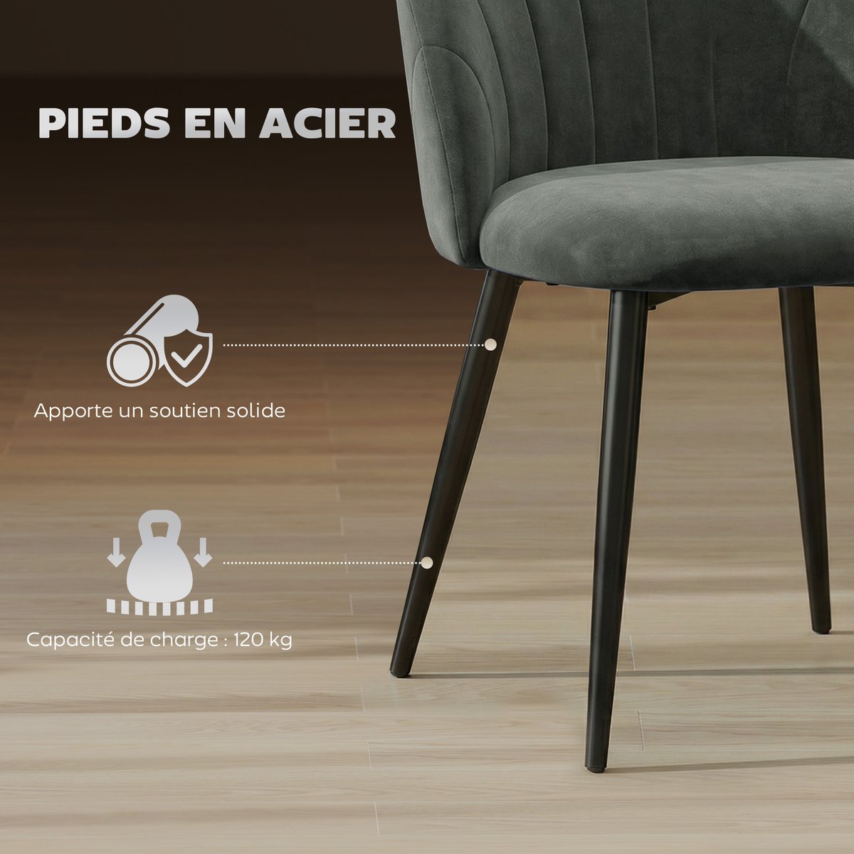 Chaise de salle à manger Velours (100 % gris et noir, HOMCOM