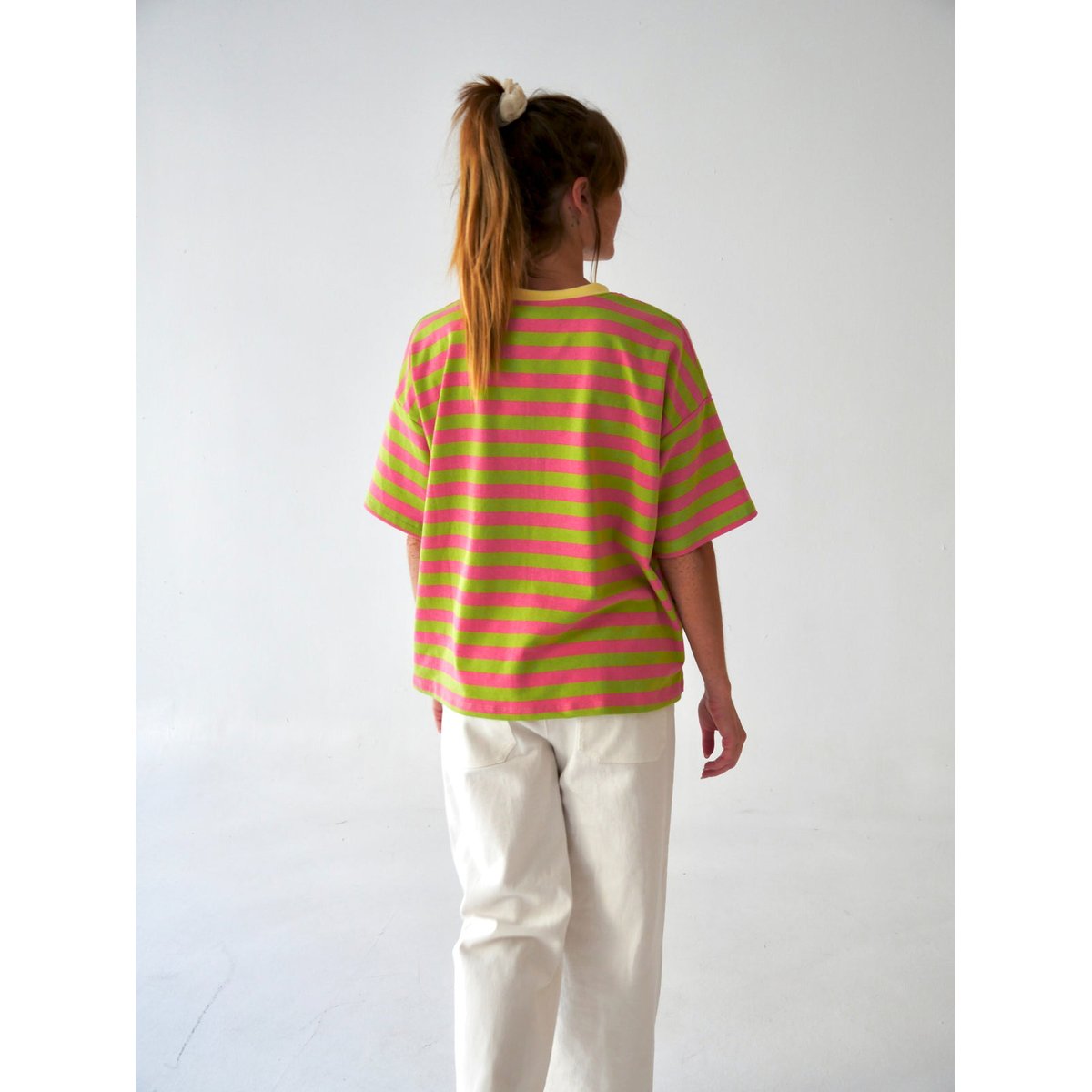 T-shirt rayé manches courtes NUNU vert / rose, MINDTRAVELER