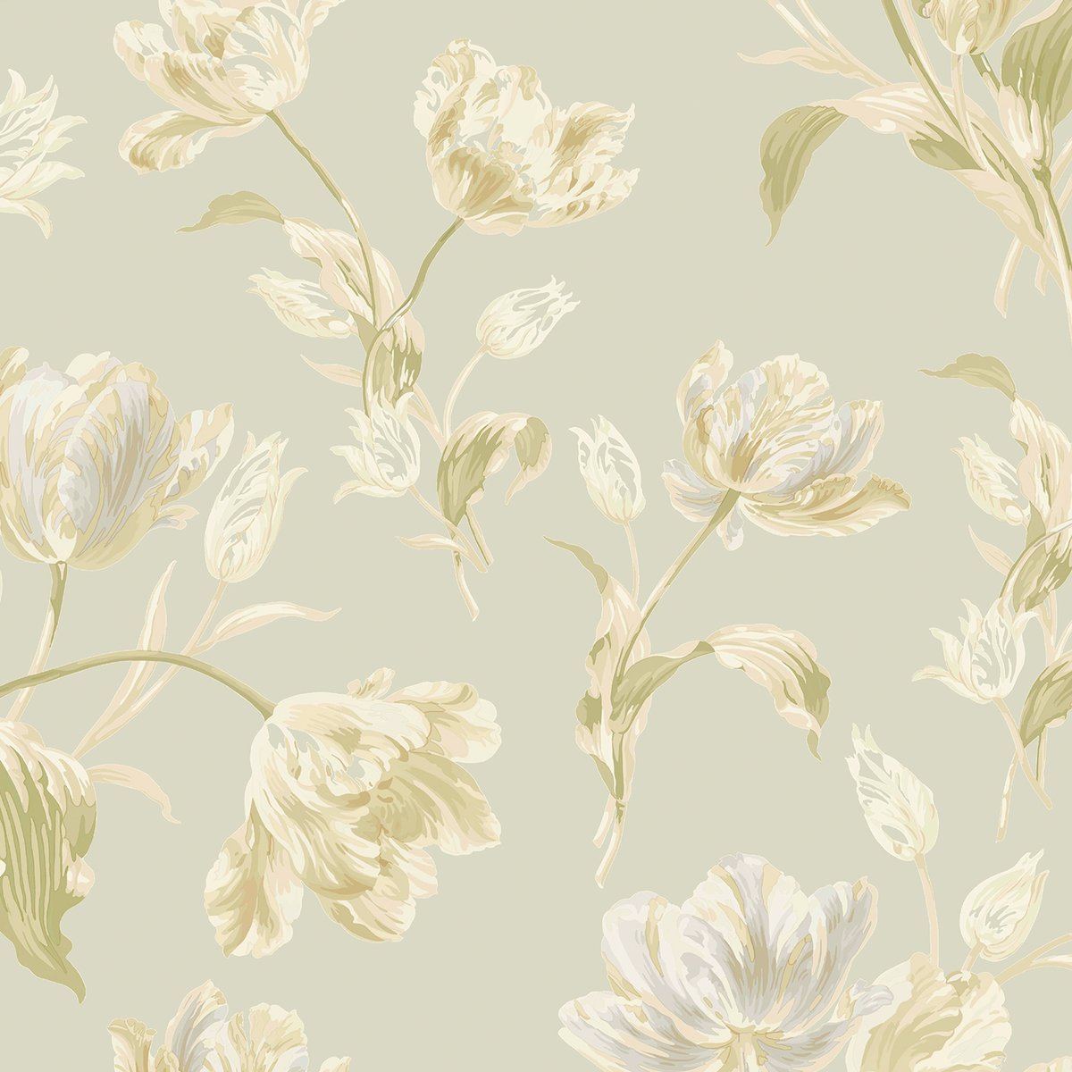 Papier peint fleuri Tulipes Gosford vert tilleul, LAURA ASHLEY