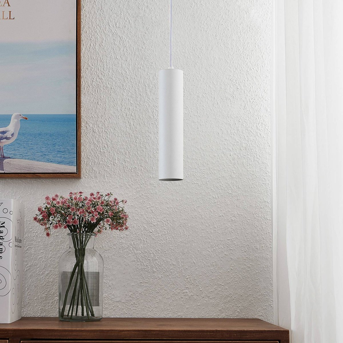 Suspension en métal moderne, Neliyah blanc sable, PRIOS