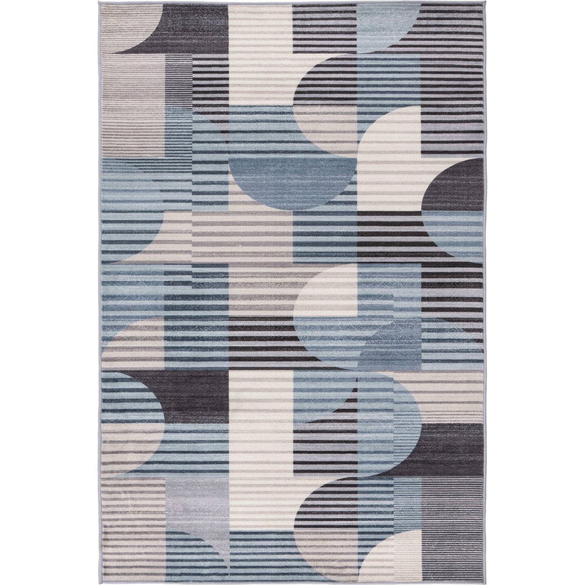 Tapis rectangulaire à motif géométrique bleu acier à motifs gris et noir, ARTE ESPINA