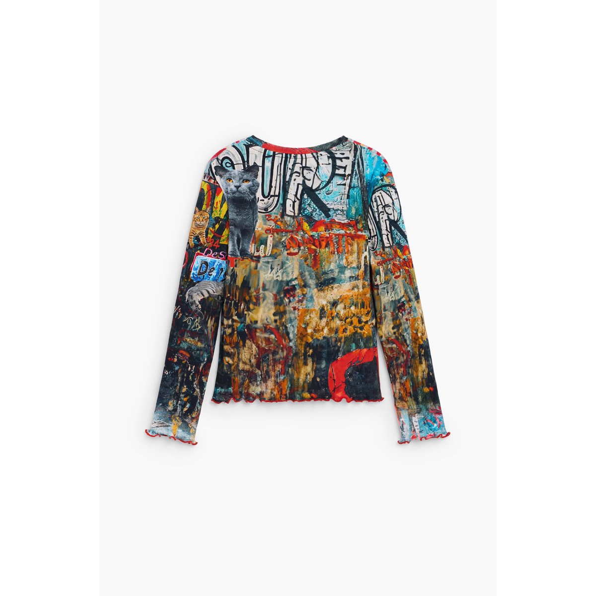 T-shirt à manches longues imprimé noir, DESIGUAL