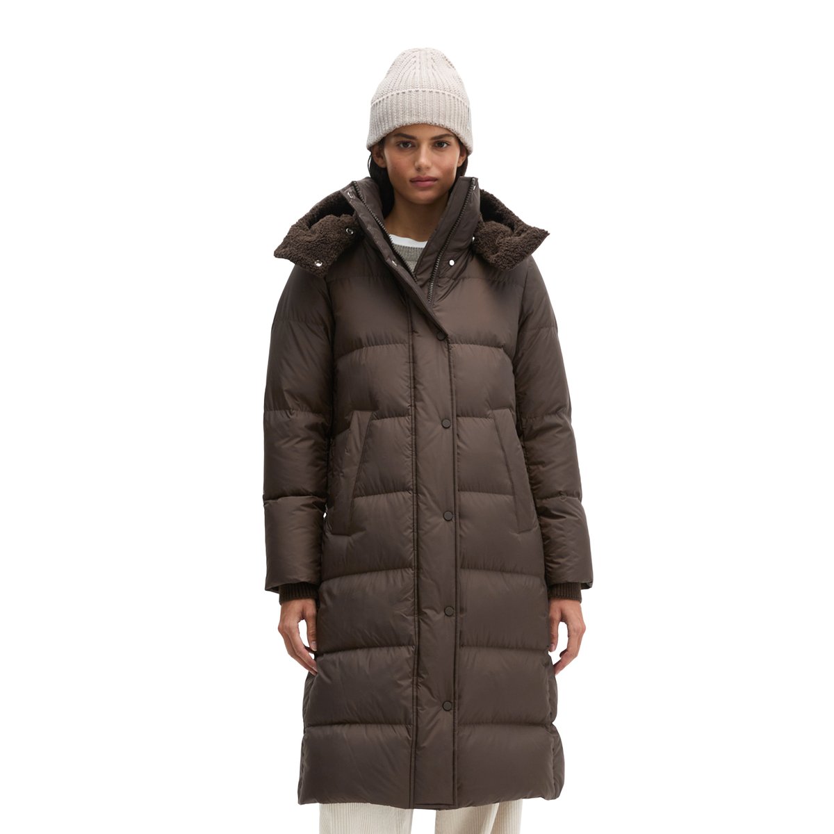 Manteau matelassé en duvet à capuche, coupe régulière avec une surface hydrofuge marron, MARC O'POLO