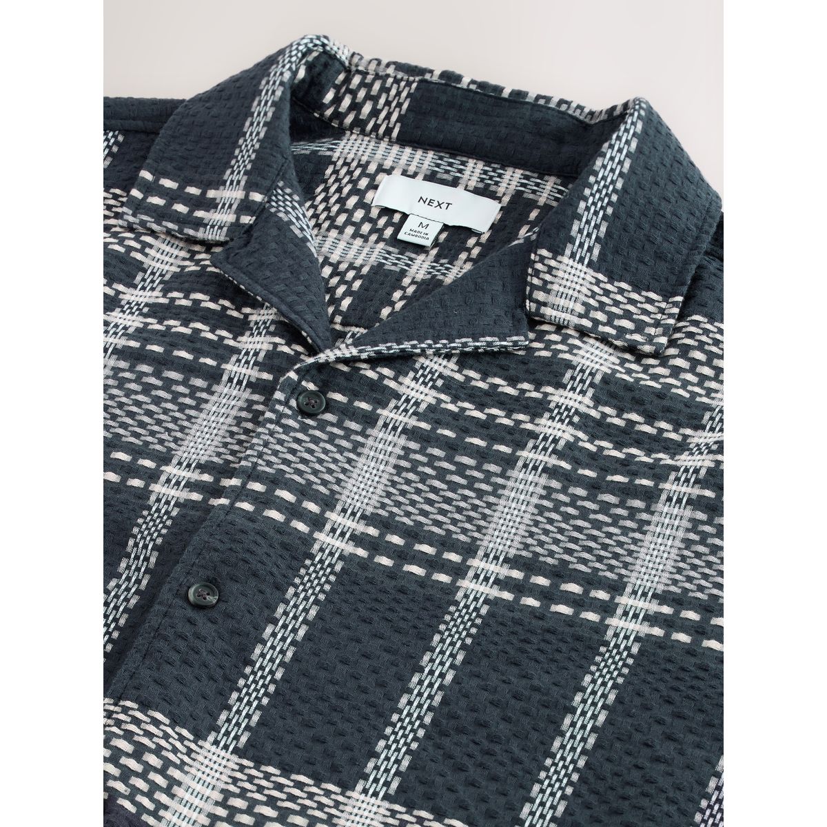 Chemise gaufrée à carreaux et manches courtes noir, NEXT