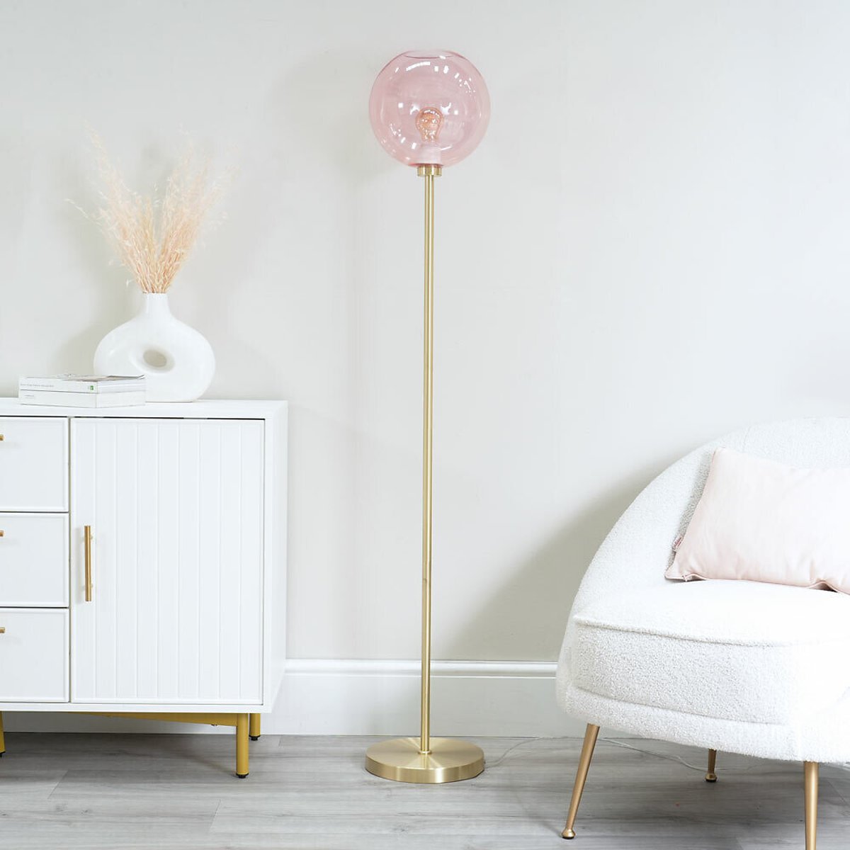 Freddy Brushed Gold and Pink Globe Floor Lamp gold-coloured, SO'HOME