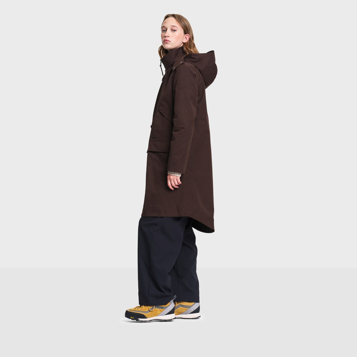 Parka longue coupe trapèze capuche amovible MTD® choco, AIGLE