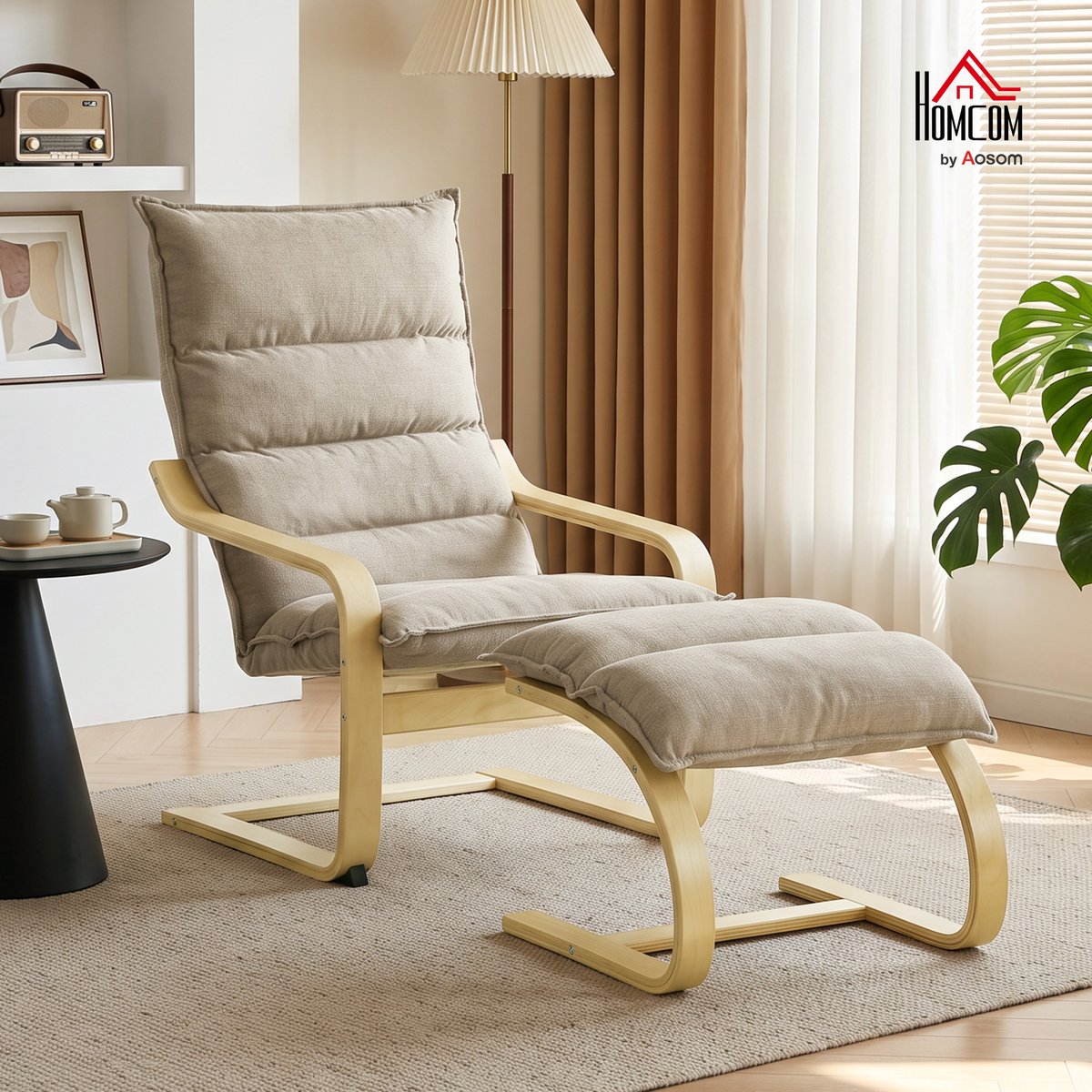 Fauteuil d'appoint avec repose-pieds Lin beige, HOMCOM