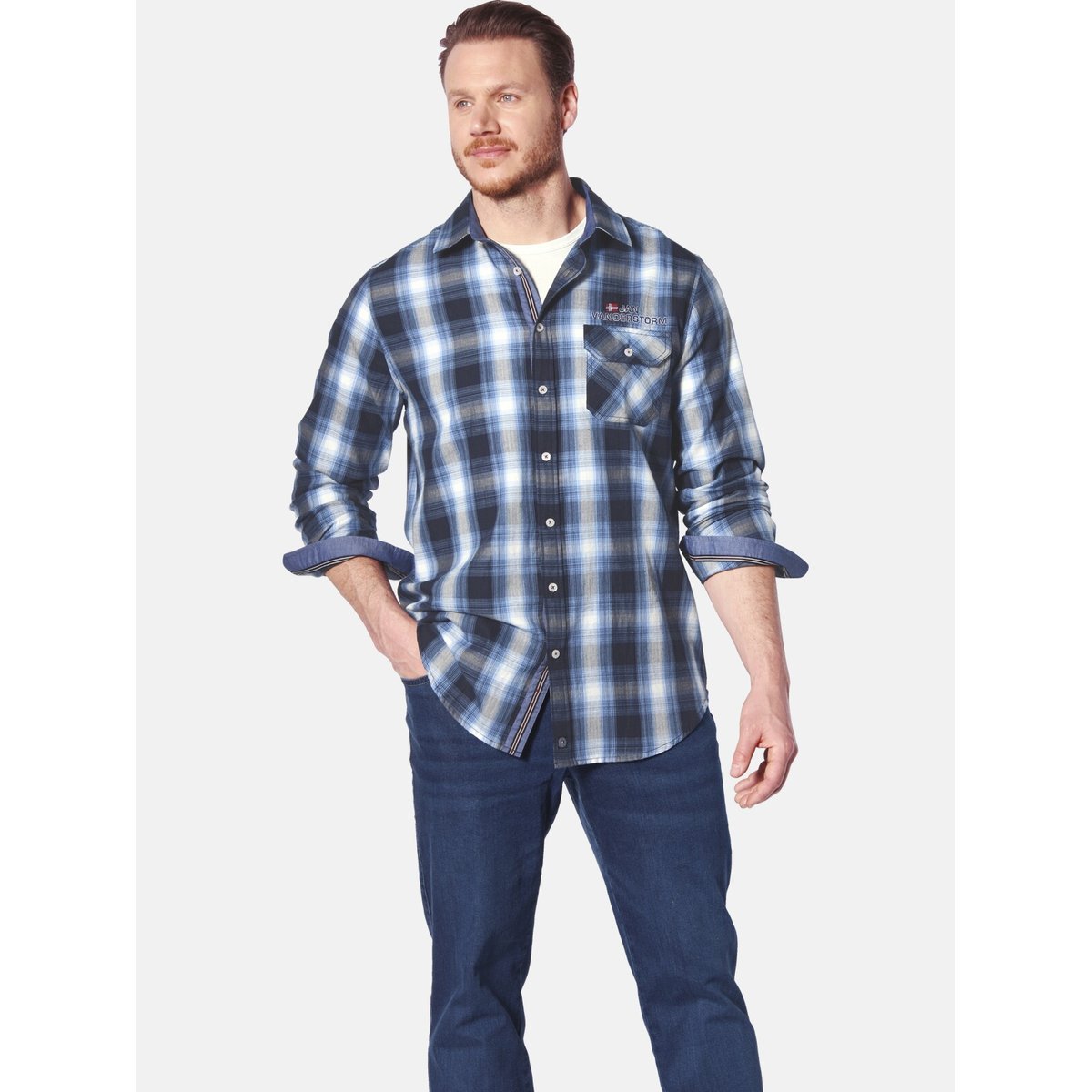 Chemise KAITAR bleu à carreaux, JAN VANDERSTORM